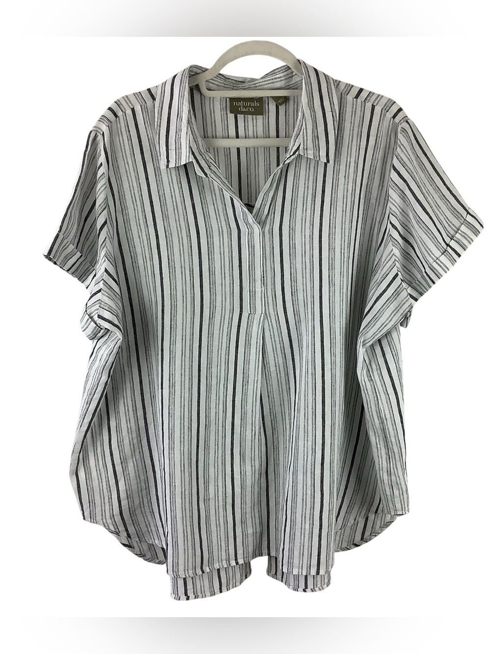 Naturals D&Co. Linen Blend Striped Short Sleeve Top